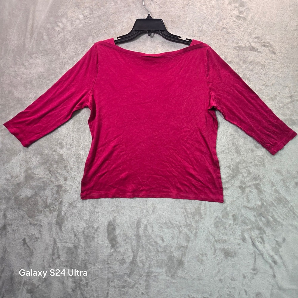 Talbots Petites Berry Pink Boat Neck 3/4 Sleeve Knit Top Large Petite LP